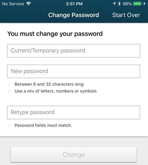 SAFE Credit Union Mobile App change password